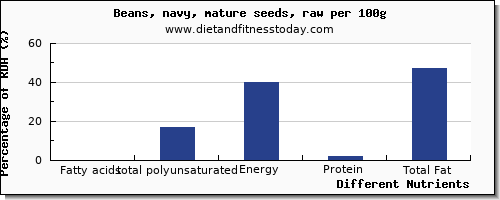 chart to show highest fatty acids, total polyunsaturated in polyunsaturated fat in navy beans per 100g